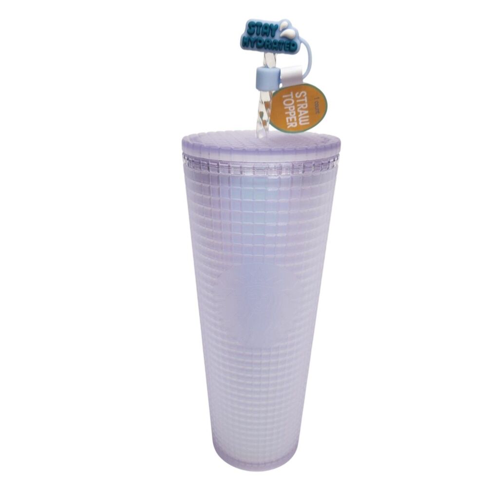 STARBUCKS Venti Cup Tumbler Grid Icy Iridescent Opal‎ 24 oz + Topper Spring 2022